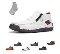 Tuthrav Leather Shoes, The First Young Shoes Men,Tuthrav Leather Slip Driving Shoe,Arch Support,Retro Casual Shoe (White,EU 39)
