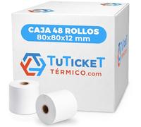 TuTickeT TÉRMICO Rollos de Papel Térmico 80x80x12 mm (48 Unidades) para Impresoras Térmicas de Tickets Sumadoras Cajas Registradoras y demás TPV Sin Bisphenol A