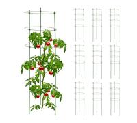 Relaxdays Pack 10 Tutores Plantas, 90 cm Alto, Soporte Enredaderas 4 Anillos, Guía Trepadoras, Metal y Plástico, Verde, Acero
