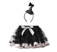 Tutu Blanco Niña Faldas de Ballet para Niñas con Diadema Coordinada - Vestuario de Halloween y Baile en Tul con Estampado Elegante (Black, 6-7 Years)