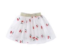 Tutú falda de tul bordado con corazón, piña cereza para niñas de 1 a 10 años, Blanco, 5-6 años