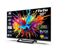 TuTu Televisores 32 Pulgadas LED HD Sin Marco TV con Sintonizador Digital DVB-T/T2-C-S/S2, HDMI, USB Grabador Reproductor, Modo Hotel, Peana Central (TUB32HN1NC, 2024)