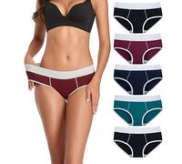 TUTUESTHER Calzoncillos de algodón para mujer, sin costuras, calzoncillos elásticos, cómodos, deportivos, multipack, Negro Rojo Oscuro Azul Profundo Verde Negro, 44