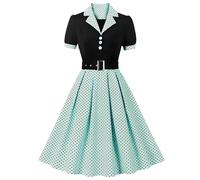 Tutukyle 50s Vintage Rockabilly Vestidos Damas Manga Corta Cuello en V Polka Dot Swing Vestido de Cóctel Retro Hepburn Estilo Falda Plisada Enagua Vestidos Vestido de Fiesta Vestido de Fiesta A-Line