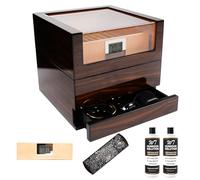 TUTUNES & Wudytim - Humidificador para cigarros hecho a mano de 270 pulgadas, elegante y brillante con sistema de humidificación fácil, higrómetro digital preciso