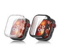 TUTUO [2 Pezzi Compatible con Huawei Watch FIT 4 Pro Funda, Carcasa Suave HD TPU con Protector de Pantalla, Anti-Arañazos, Anti-caída Case Cover Protectora Película - Transparente + Azul