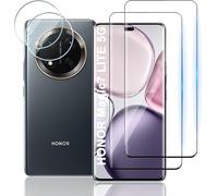 TUTUO Paquete de 2 + 2 protectores de pantalla de vidrio templado compatibles con Honor Magic 7 Lite 5G + protector de lente de cámara 3D, dureza 9H, película de vidrio templado transparente 3D HD