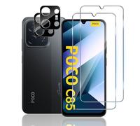 TUTUO Paquete de 2 + 2 protectores de pantalla de vidrio templado compatibles con Xiaomi POCO C85 4G + protector de lente de cámara y marco de montaje, [antiarañazos] [sin burbujas] película de vidrio