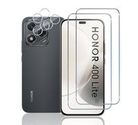 TUTUO Paquete de 2 + 2 protectores de pantalla de vidrio templado para Honor 400 Lite 5G + protector de lente de cámara con marco de instalación, [antiarañazos] [sin burbujas] HD transparente dureza