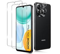 TUTUO Paquete de 2 + 2 protectores de pantalla de vidrio templado para Honor X5C Plus 4G + protector de lente de cámara, [antiarañazos] [sin burbujas] película HD transparente de dureza 9H