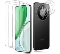 TUTUO Paquete de 3 protectores de pantalla de vidrio templado para Honor Magic 8 Lite 5G + 3 protectores de lente de cámara, [antiarañazos] [sin burbujas] HD transparente película de dureza 9H