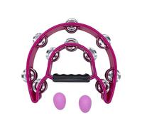 Tutuxio Pandereta y huevo de doble fila, jingles de metal, panderetas de mano de percusión de media luna con agarre de mango, instrumento musical, regalo para adultos, fiesta de karaoke