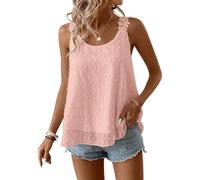 TUUHAW Blusas Mujer Verano Camiseta Tirantes sin Mangas Pétalos Cuello Redondo Boho Floral Suelto Casual Elegante Túnica Encaje Tank Tops Color Sólido Holgadas Ligera Patrón Moda Chaleco Rosa Claro XS