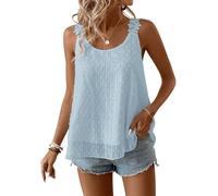 TUUHAW Blusas Mujer Verano Camiseta Tirantes sin Mangas Pétalos Cuello Redondo Boho Floral Suelto Casual Elegante Túnica Encaje Tank Tops Color Sólido Holgadas Ligera Patrón de Moda Chaleco Azul L