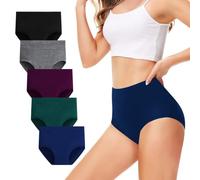 TUUHAW Bragas Mujer Algodon Talle Alto Bragas Postparto Cesarea Pantalon Corto Mujer Ropa Interior de Mujer Cintura Alta Culotte Cómodo Braguitas Pack de 5 Negras Gris Burdeos Verde Azul Oscuro 3XL