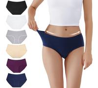 TUUHAW Bragas Mujer Cintura Midi Braguitas Algodón Pack de 6 Multicolor-4-M