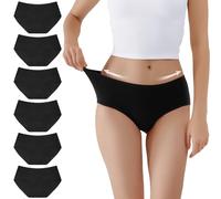 TUUHAW Bragas Mujer Cintura Midi Braguitas Algodón Pack de 6 Negro-M