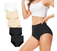 TUUHAW Bragas para Mujer, Paquete de 5, Braguitas, Braga-Faja, algodón, Talle Alto, Transpirable 2 Negros + 2 de Color Piel + 1 Blanco L