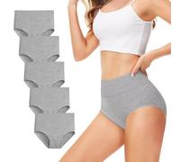 TUUHAW Braguita de Talle Alto Algodón para Mujer Pack de 5 Culotte Bragas de Cintura Alta Cómodo Talla Gris S