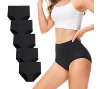 TUUHAW Braguita de Talle Alto Algodón para Mujer Pack de 5 Culotte Bragas de Cintura Alta Cómodo Talla Negro XL