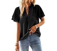 TUUHAW Camiseta Mujer Cuello en V Top Mujer Verano Elegantes Manga Corta Volantes Boho Blusa Encaje Túnica Suelto Basica Plisada Camisa Pullover Simples Informal Clásico Cómodo Ropa Negro XL