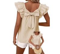 TUUHAW Camiseta Mujer Verano Manga Corta T-Shirt con Lazo Blusa Elegante para Verano Suelto Tops Casual Túnica con Cuello Redondo Melocotón XS