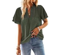 TUUHAW Camiseta Oversize Mujer Camisetas Manga Corta Mujer Cuello en V Camisa Volantes Suelto Básica Blusas Casual Elegante Túnica Encaje Tops Estilo Retro Bordado Oficina T-Shirt Verde XXXXL