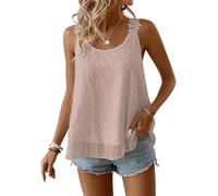 TUUHAW Camiseta Oversize Mujer Camisetas Tirantes sin Mangas Mujer Cuello Redondo Camisa Volantes Suelto Básica Blusas Floral Casual Elegante Chaleco Encaje Tank Tops Estilo Oficina Camisole Rosa XXL
