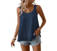 TUUHAW Camiseta Tirantes Mujer Cuello Redondo Tank Top Mujer Verano Elegantes sin Mangas Boho Chaleco Túnica Floral Suelto Basica Plisada Camisa Pullover Informal Clásico Cómodo Ropa Azul Marino M