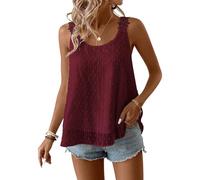 TUUHAW Camiseta Tirantes Mujer Cuello Redondo Tank Top Mujer Verano Elegantes sin Mangas Boho Chaleco Túnica Floral Suelto Basica Plisada Camisa Simples Informal Clásico Cómodo Ropa Borgoña L