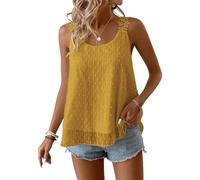 TUUHAW Camiseta Tirantes Mujer Ropa sin Mangas Cuello Redondo Verano Boho Blusa Elegante Floral Tank Tops Encaje Casual Chaleco Básica Bohemia Suelta Color Sólido Oficina Cómodo Moda Túnica Amarillo L