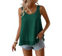 TUUHAW Camiseta Tirantes Mujer Ropa sin Mangas Cuello Redondo Verano Boho Blusa Elegante Floral Tank Tops Encaje Casual Chaleco Básica Bohemia Suelta Color Sólido Oficina Cómodo Túnica Verde Oscuro M