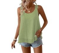 TUUHAW Camiseta Tirantes Mujer Ropa sin Mangas Cuello Redondo Verano Boho Blusa Elegante Floral Tank Tops Encaje Casual Chaleco Básica Bohemia Suelta Oficina Color Sólido Cómodo Túnica Verde Claro XL