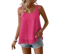TUUHAW Camiseta Tirantes Mujer Ropa sin Mangas Cuello Redondo Verano Boho Blusa Elegante Floral Tank Tops Encaje Casual Chaleco Básica Bohemia Suelta Color Sólido Oficina Cómodo Moda Túnica Fucsia XL
