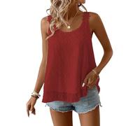 TUUHAW Camiseta Tirantes Mujer Ropa sin Mangas Cuello Redondo Verano Boho Blusa Elegante Floral Tank Tops Encaje Casual Chaleco Básica Bohemia Suelta Color Sólido Oficina Cómodo Moda Túnica Rojo S