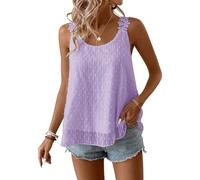 TUUHAW Ropa Mujer Talla Grande Camisetas Tirantes sin Mangas Mujer Cuello Redondo Camisa Suelto Basic Blusas Floral Casual Elegante Túnica Encaje Tank Tops Color Sólido Estilo Retro Morado 3XL