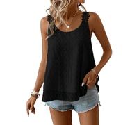 TUUHAW Ropa Mujer Talla Grande Camisetas Tirantes sin Mangas Mujer Cuello Redondo Camisa Volantes Suelto Basic Blusas Floral Casual Elegante Túnica Encaje Tank Tops Color Sólido Estilo Retro Negro XXL