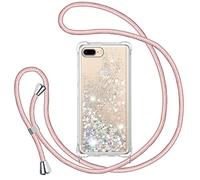 TUUT Funda para iPhone 8 Plus/iPhone 7 Plus con Cuerda, Carcasa Brillante Transparente Silicona Protección Case con Ajustable Colgante Correa de Cuello Arena movediza Caso con Cadena Cordón, Oro Rosa