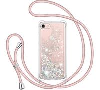 TUUT Funda para iPhone SE 2020/2022/8/7 con Cuerda, Carcasa Brillante Transparente Silicona Protección Case con Ajustable Colgante Correa de Cuello Arena movediza Caso con Cadena Cordón, Oro Rosa