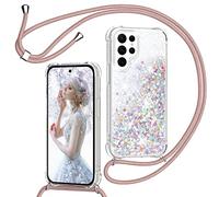 TUUT Funda para Samsung Galaxy S21 Ultra con Cuerda, Carcasa Brillante Transparente Silicona Protección Case con Ajustable Colgante Correa de Cuello Arena movediza Caso con Cadena Cordón - Oro Rosa