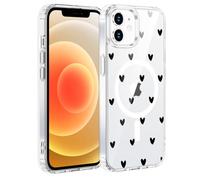 TUUTPU Funda Magnética para iPhone 12 Compatible con MagSafe, Transparente Carcasa con Aesthetic Corazón Motive Anti-Amarillo Capa Silicona Bumper Antigolpes Anti-Arañazos Trasera Case, Negro
