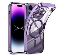 TUUTPU Funda Magnética para iPhone 14 Pro MAX con Magsafe, Carcasa Transparente Silicona Ultra Delgada Completa Cámara Protección Anti Amarilla Suave Claro Grado Militar Protección Case, Morado