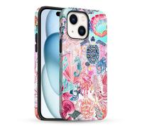 TUUTPU Funda para iPhone 15, Carcasa Tortugas Patrón con Híbrido de 2 Capas Rígidas de Silicona Bonita y Moderna Antigolpes para Mujeres Case Bumper Protección