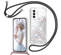 TUUTPU Funda para Samsung Galaxy A15 5G/4G con Cuerda, Carcasa Brillante Transparente Silicona Protección Case con Ajustable Colgante Correa de Cuello Arena movediza Caso con Cadena Cordón, Negro