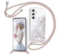 TUUTPU Funda para Samsung Galaxy A16 5G/4G con Cuerda, Carcasa Brillante Transparente Silicona Protección Case con Ajustable Colgante Correa de Cuello Arena movediza Caso con Cadena Cordón, Oro Rosa