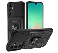 TUUTPU Funda para Samsung Galaxy A26 5G, Cubierta de cámara Deslizante Proteger Militar Antigolpes Protectora Carcasa con 360° Magnético Anillo Soporte Silicona TPU + PC Rugged Case Cover, Negro