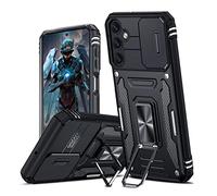 TUUTPU Funda para Samsung Galaxy A56/A36 5G, Cubierta de cámara Deslizante Proteger Militar Antigolpes Protectora Carcasa con 360° Magnético Anillo Soporte Silicona TPU + PC Rugged Case Cover, Negro