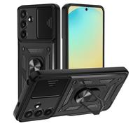 TUUTPU Funda para Samsung Galaxy S25 FE, Cubierta de cámara Deslizante Proteger Militar Antigolpes Protectora Carcasa con 360° Magnético Anillo Soporte Silicona TPU + PC Rugged Case Cover, Negro