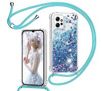 TUUTPU Funda para Xiaomi Redmi Note 12 4G con Cuerda, Carcasa Brillante Transparente Silicona Protección Case con Ajustable Colgante Correa de Cuello Arena movediza Caso con Cadena Cordón, Azul