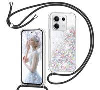 TUUTPU Funda para Xiaomi Redmi Note 13 Pro 5G/Poco X6 5G con Cuerda, Carcasa Brillante Transparente Silicona Protección Case con Colgante Correa de Cuello Arena movediza Caso con Cadena Cordón, Negro